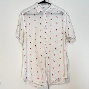 Denim & Flowers SS button down - L - White with flamingos